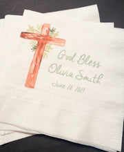 Load image into Gallery viewer, Baptism Christening God Bless Celebration Party Personalized Cocktail or Luncheon Napkins, Set of 25
