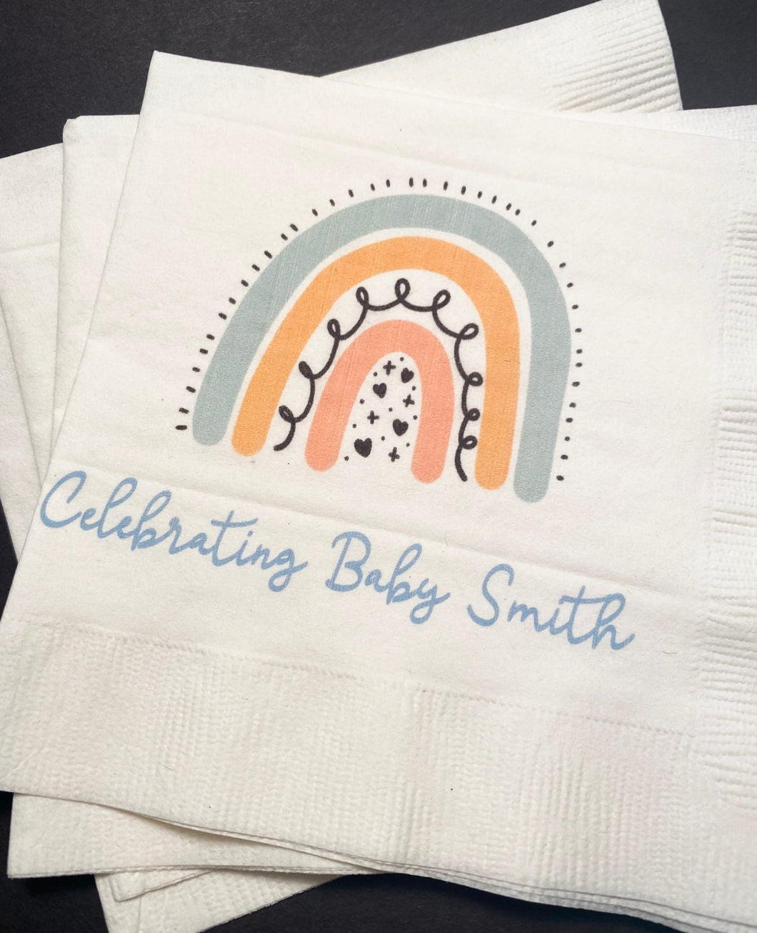 Boho Rainbow Baby Shower Modern Bohemian Neutral Personalized Cocktail, Luncheon or Dinner Napkins Set of 25