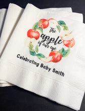 Load image into Gallery viewer, Apple of our Eye Baby Shower Apple Fall Baby Shower Apple Personalized Cocktail, Luncheon or Dinner Napkins Set of 25
