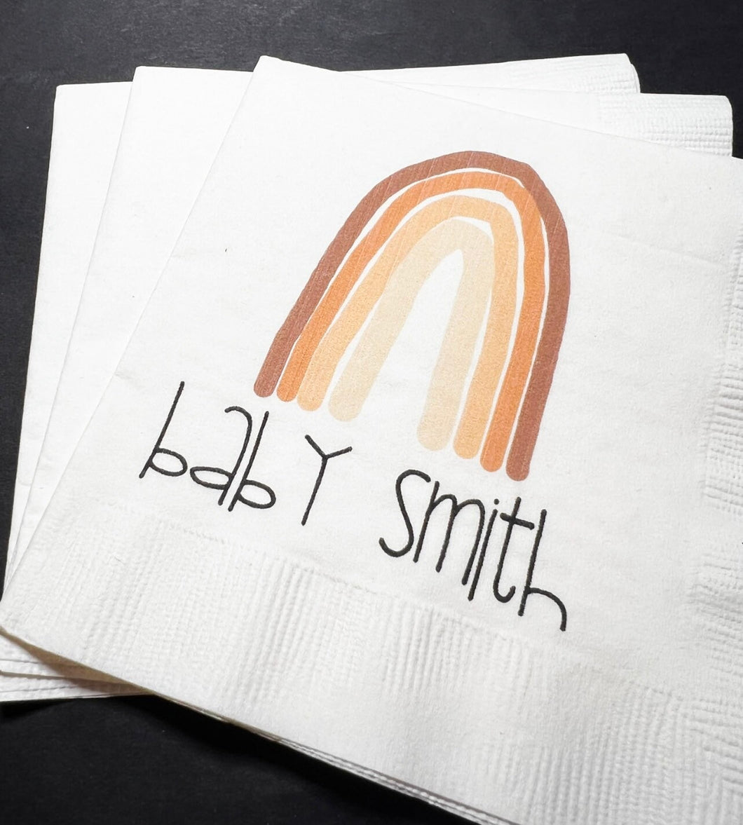 Boho Rainbow Baby Shower Modern Bohemian Neutral Personalized Cocktail or Luncheon Napkins, Set of 25