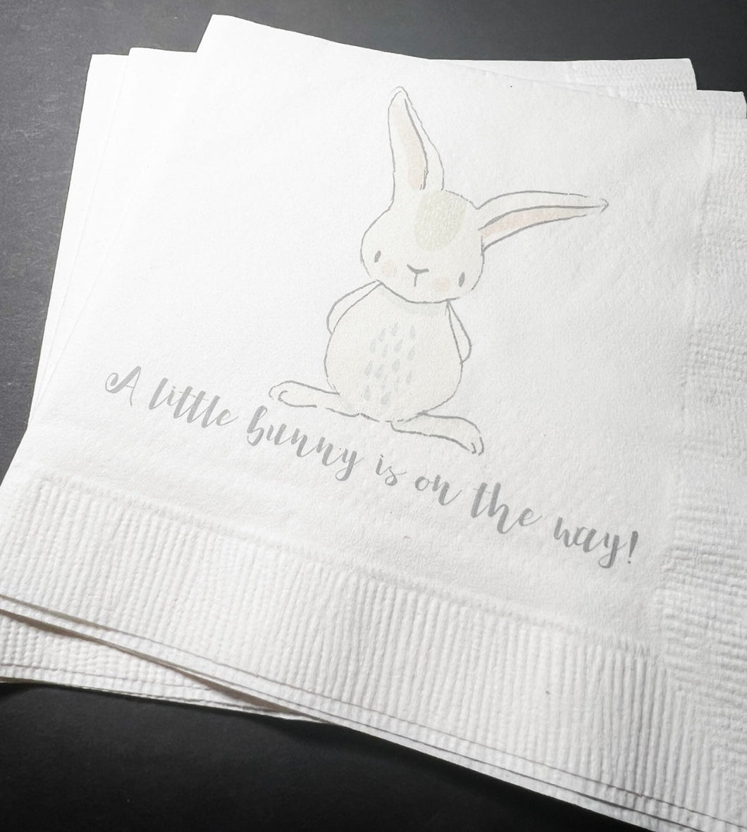 Bunny Baby Shower A Little Bunny is on the Way Easter Spring Baby Shower Cocktail, Luncheon or Dinner Napkins Set of 25