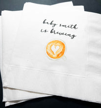 Load image into Gallery viewer, A Baby is Brewing Baby Shower Coffee Bar Baby Brunch Personalized Cocktail Napkins, Set of 25
