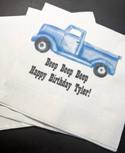 Load image into Gallery viewer, Blue Truck Birthday Animal Party Truck Theme Personalized Cocktail or Luncheon Napkins, Set of 25
