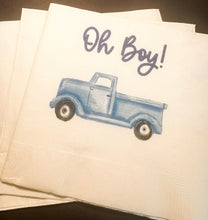 Load image into Gallery viewer, Blue Truck Baby Shower Oh Boy Fall Winter  Baby Shower Cocktail, Luncheon or Dinner Napkins Set of 25

