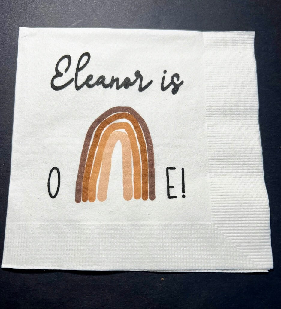 Boho Rainbow First Birthday Modern Bohemian Neutral Party Personalized Cocktail, Luncheon or Dinner Napkins Set of 25