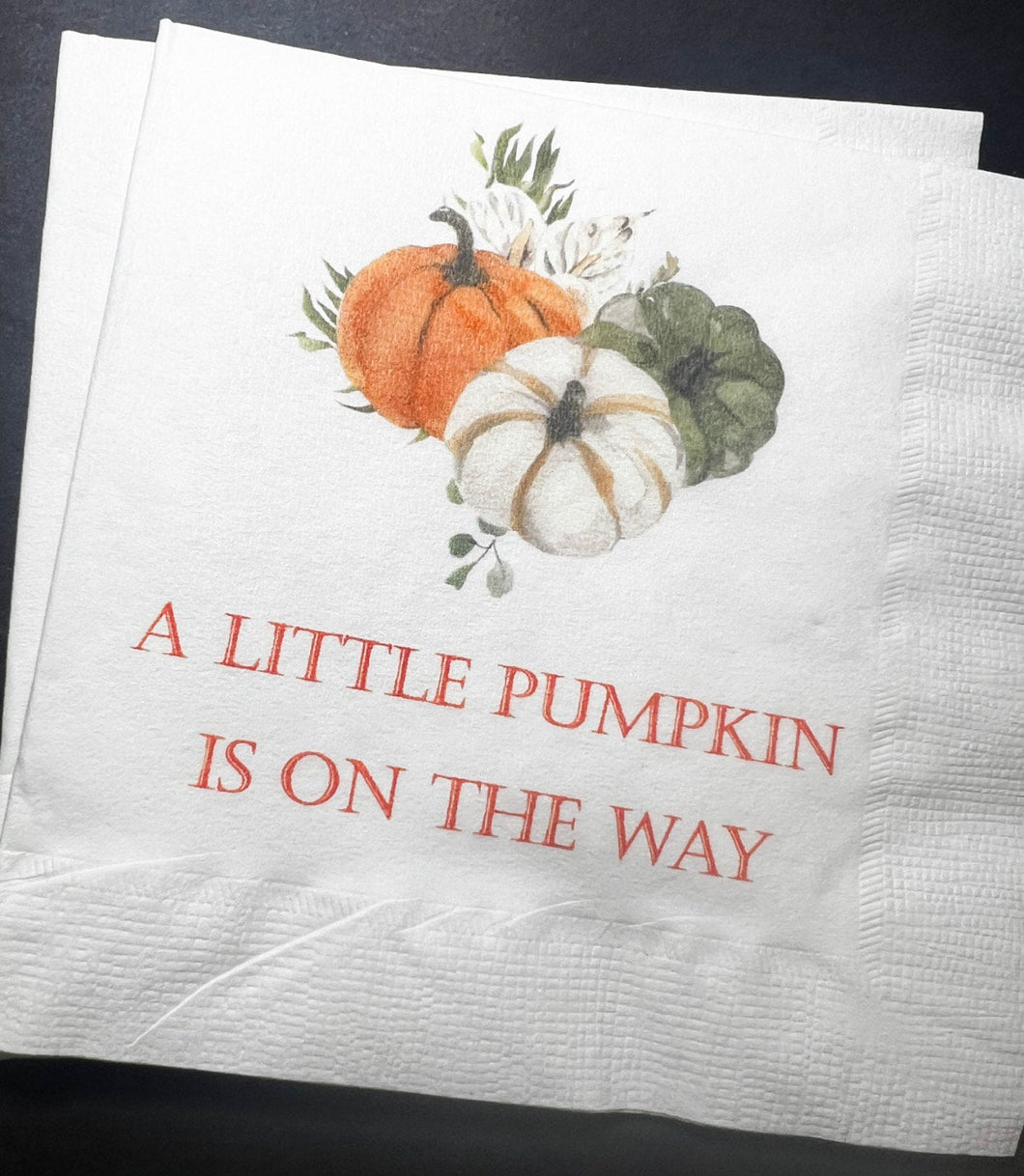 A Little Pumpkin Is On It's Way Fall Baby Shower Gender Neutral Pumpkin Gold Cocktail, Luncheon or Dinner Napkins Set of 25