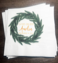 Load image into Gallery viewer, Baptism Winter Christmas Baptism Holiday Christening Baby Dedication Personalized Cocktail, Luncheon or Dinner Napkins Set of 25
