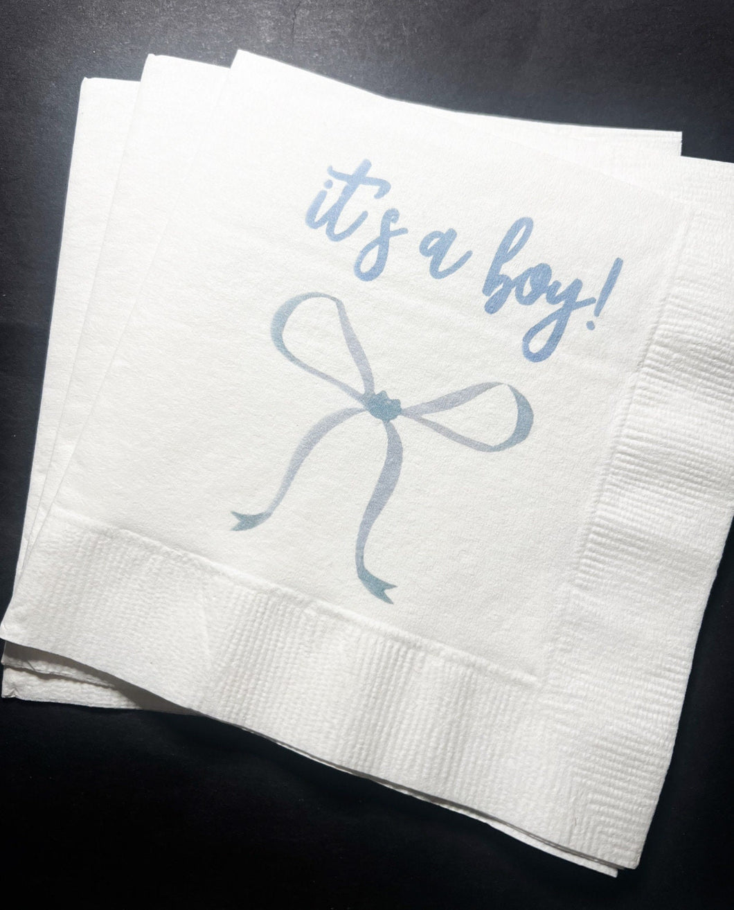 Blue Bow Baby Shower It’s a Boy Blue Boy Baby Shower Cocktail or Luncheon Napkins, Set of 25