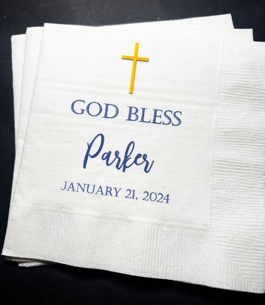 Baptism Christening God Bless Celebration Christening Dedication Personalized Cocktail, Luncheon or Dinner Napkins Set of 25