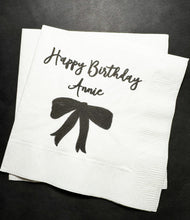 Load image into Gallery viewer, Black Bow Birthday Hello Forty 40th Birthday Black Bow Birthday Black 40th Party Personalized Cocktail, Luncheon or Dinner Napkins Set of 25
