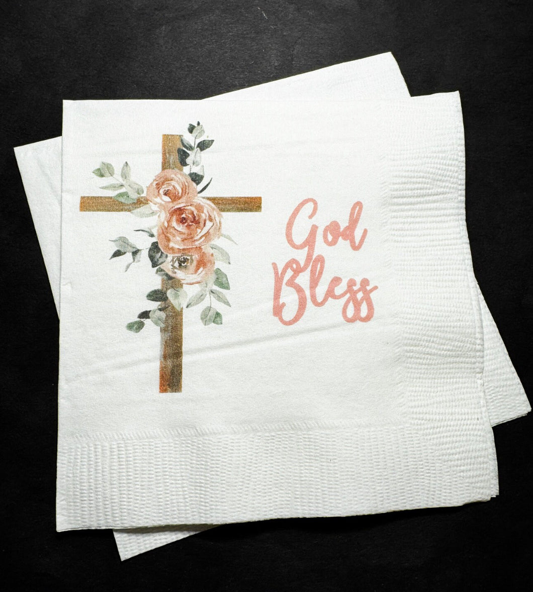 Baptism God Bless Christening Religious Celebration Baby Dedication Oh Blessed Day Cocktail, Luncheon or Dinner Napkins Set of 25