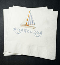Load image into Gallery viewer, Ahoy it&#39;s a Boy Sailboat Baby Shower Nautical Summer Baby Shower Boat Oh Boy Baby Shower Cocktail, Luncheon or Dinner Napkins Set of 25
