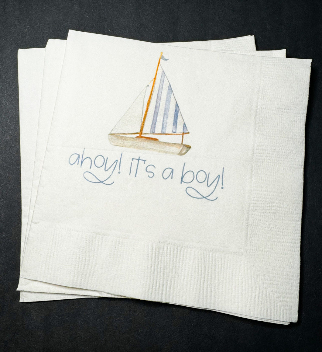 Ahoy it's a Boy Sailboat Baby Shower Nautical Summer Baby Shower Boat Oh Boy Baby Shower Cocktail, Luncheon or Dinner Napkins Set of 25