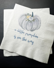 Load image into Gallery viewer, A Little Pumpkin Is On It&#39;s Way Fall Baby Shower Pumpkin Autumn Baby Cocktail, Luncheon or Dinner Napkins Set of 25
