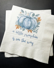 Load image into Gallery viewer, A Little Pumpkin Is On It&#39;s Way Fall Baby Shower Pumpkin Autumn Baby Cocktail, Luncheon or Dinner Napkins Set of 25
