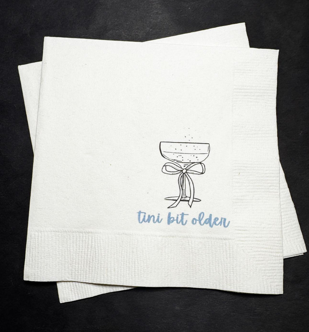 A Tini Bit Older Espresso Martini Pink Bow Birthday Party Espresso Martini Bar Cocktail, Luncheon or Dinner Napkins Set of 25