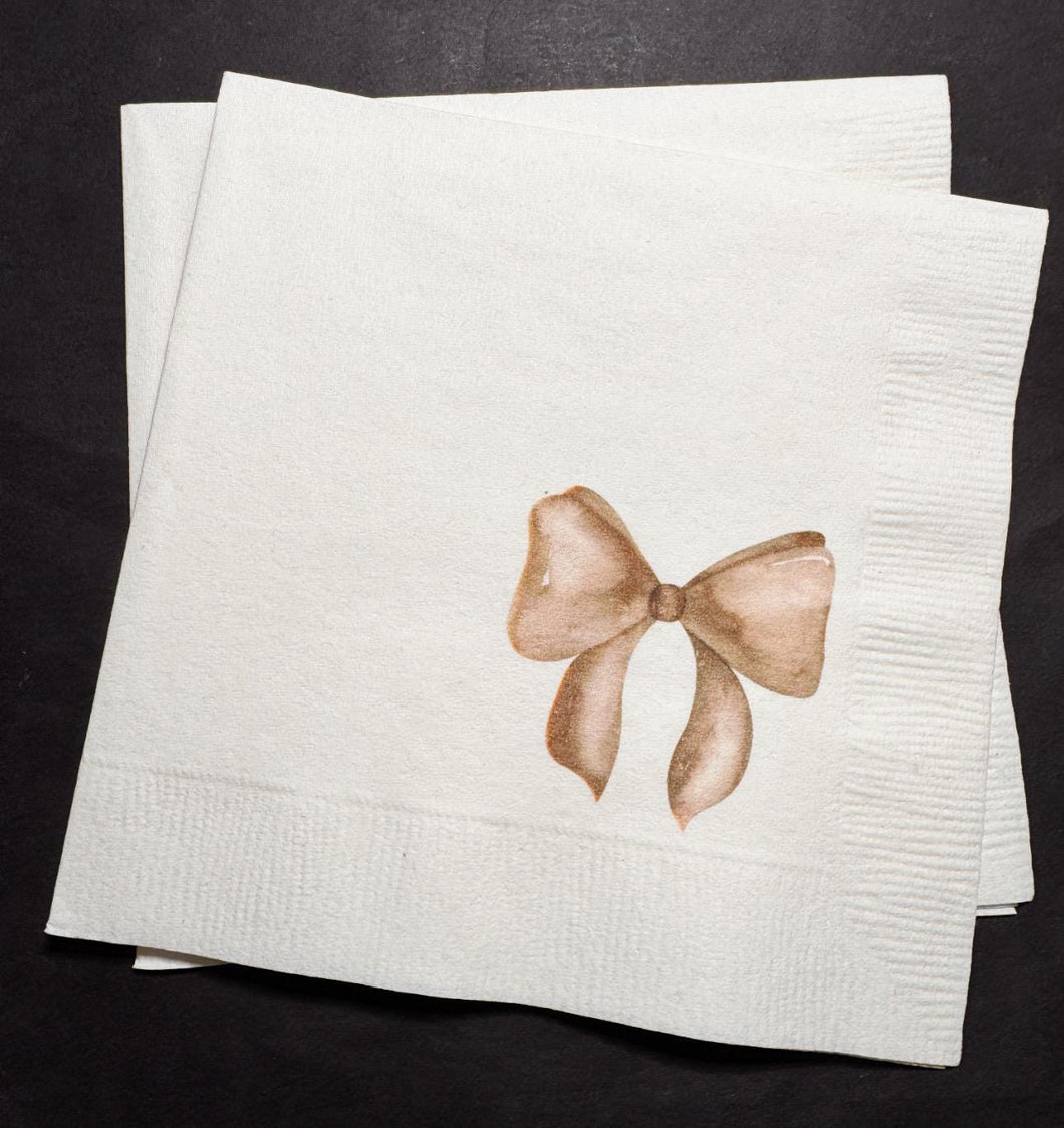 Brown Bow Beige Neutral Baby Shower Birthday Bow theme Baby Bridal Shower Winter Bow Theme  Cocktail, Luncheon or Dinner Napkins Set of 25