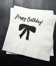 Load image into Gallery viewer, Black Bow Birthday 30th 40th 50th Birthday Black Bow Birthday Black Party Coquette Black Bow Cocktail, Luncheon or Dinner Napkins Set of 25
