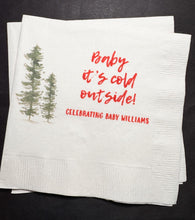 Load image into Gallery viewer, Baby It&#39;s Cold Outside Winter Christmas Baby Shower Winter Snowflake Shower Personalized Cocktail or Luncheon Napkins, Set of 25
