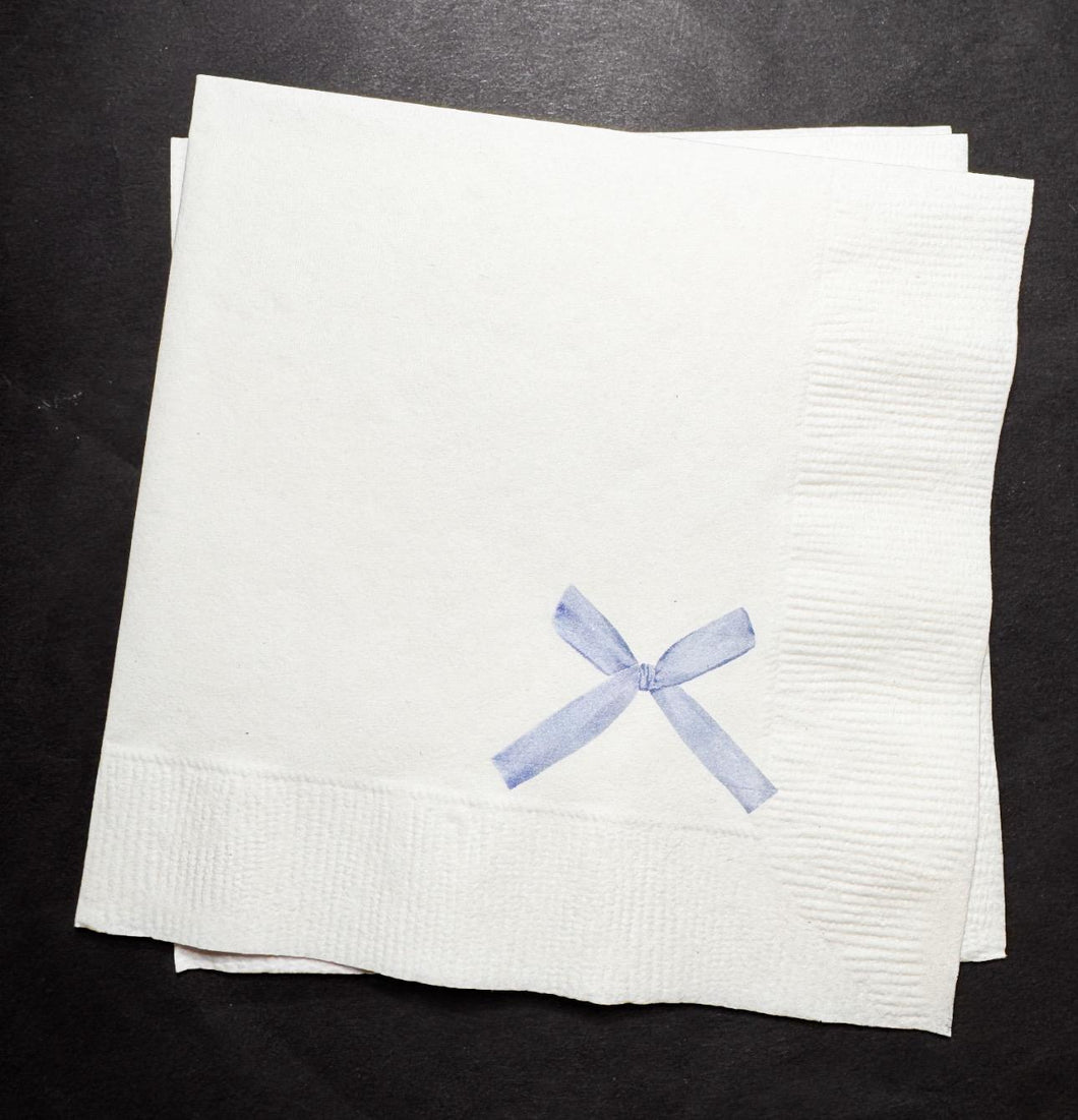 Blue Bow Bridal Shower Blue Bow Baby Shower Blue Bow Birthday Cocktail, Luncheon or Dinner Napkins Set of 25