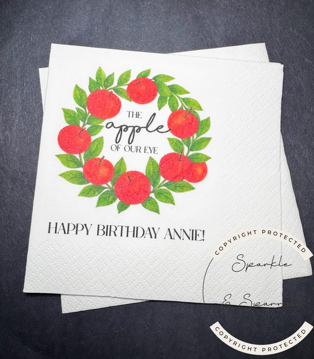 Apple of our Eye Birthday Apple Fall Birthday Fall Apple themed bday Apple Personalized Cocktail or Luncheon or Dinner Napkins, Set of 25