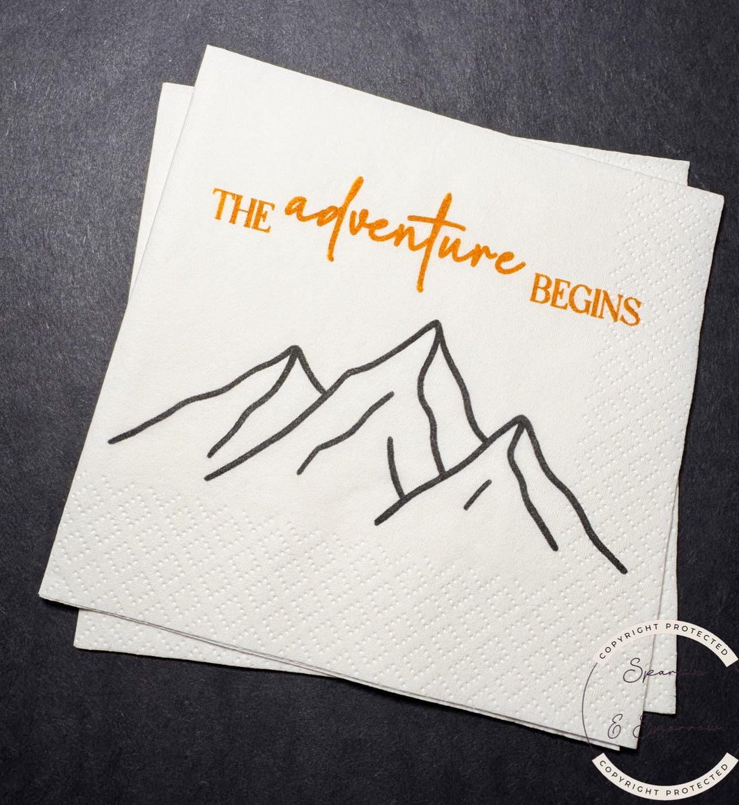 Adventure Begins Mountain Wedding Shower Baby Shower Oh Baby Adventure Begins Wedding Party Cocktail, Luncheon or Dinner Napkins Set of 25