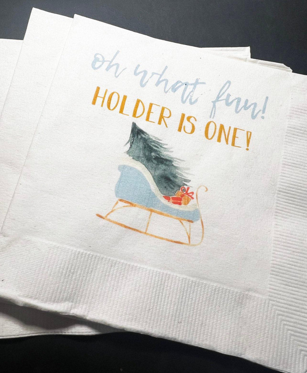 Oh What Fun First Birthday Party Boy Winter Christmas  December Personalized Cocktail, Luncheon or Dinner Napkins Set of 25