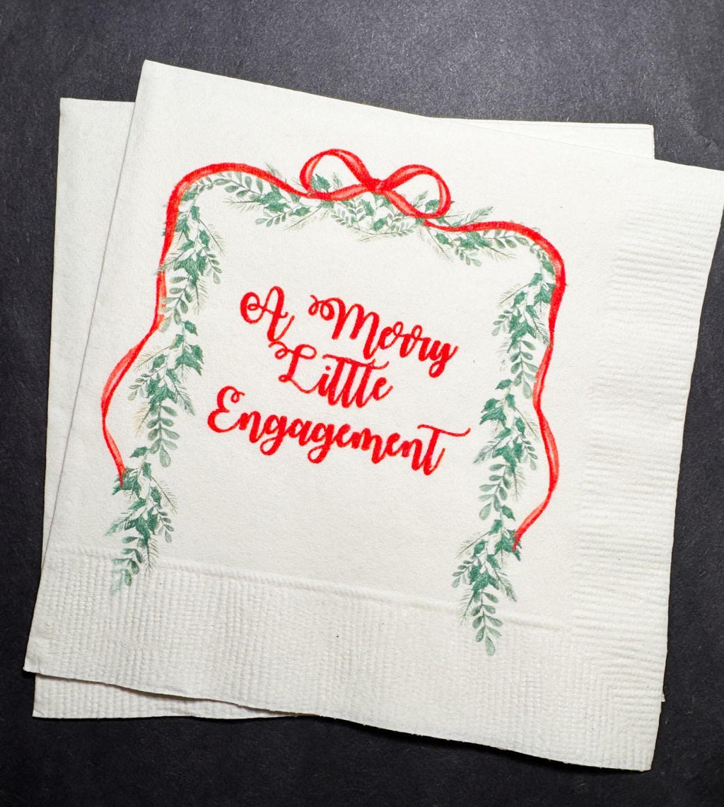 Merry Little Engagement Tis the Season to be Married Christmas Engagement Party Bridal Shower Cocktail, Luncheon or Dinner Napkins Set of 25