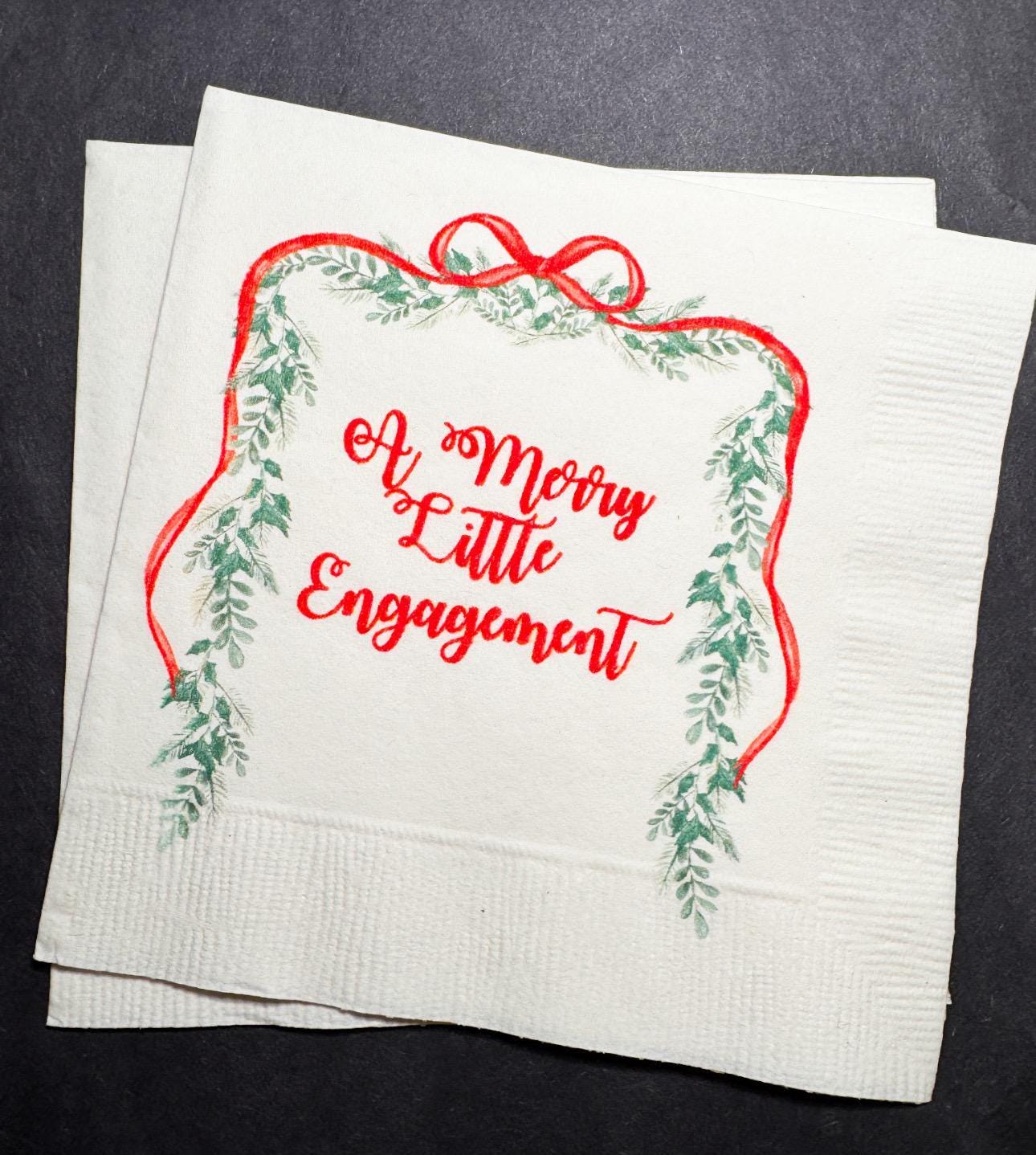 Merry Little Engagement Tis the Season to be Married Christmas Engagement Party Bridal Shower Cocktail, Luncheon or Dinner Napkins Set of 25