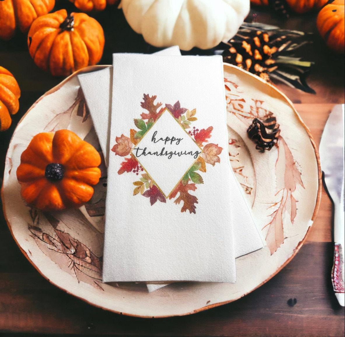 Thanksgiving Guest Towels Linen Feel Ultra Ply White Disposable Towel Dinner Napkin Friendsgiving Thanksgiving Paper Hand Towels, Set of 20