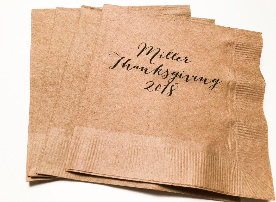 Thanksgiving Personalized Kraft Cocktail or Luncheon Napkins, Set of 25