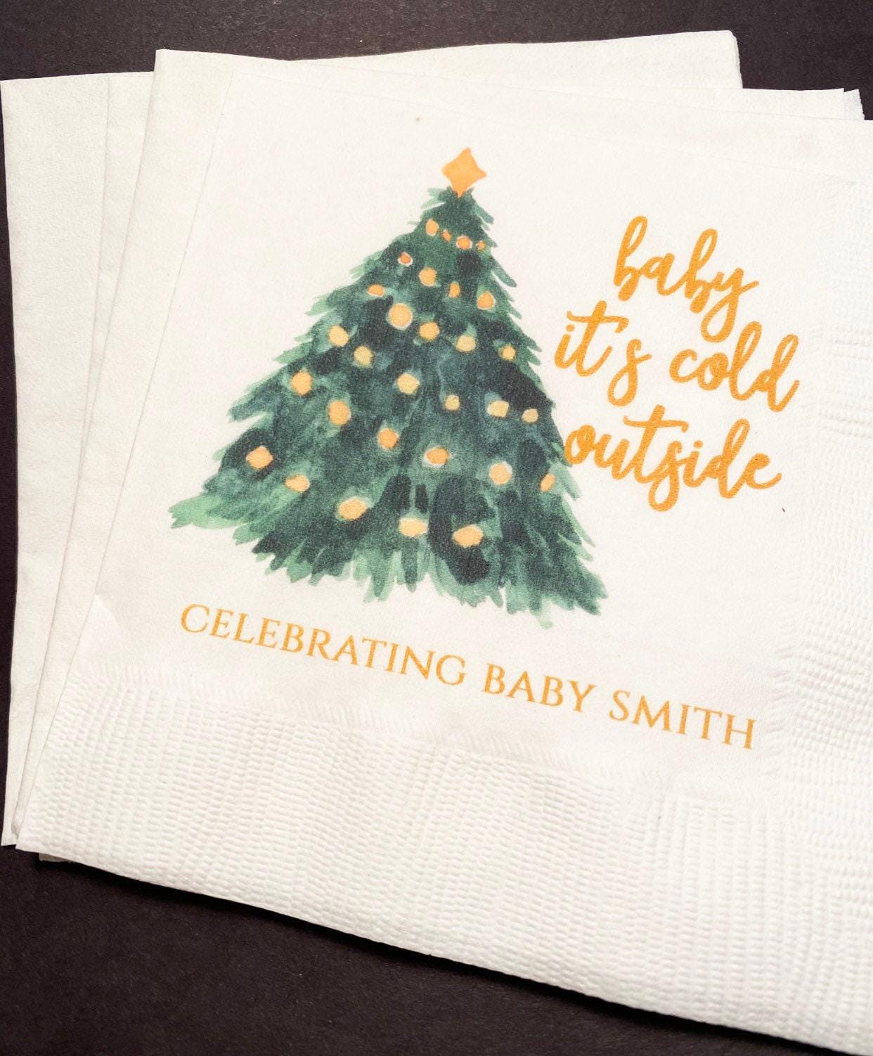 Baby It's Cold Outside Winter Christmas Baby Shower Birthday December Shower Personalized Cocktail, Luncheon or Dinner Napkins Set of 25