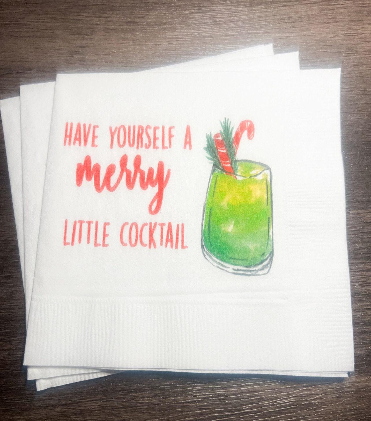 Merry Little Cocktail Eat Drink Be Merry Funny Christmas Girls Holiday Cocktail Party Cocktail, Luncheon or Dinner Napkins Set of 25