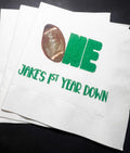 Football Birthday 1st Year Down Personalized Cocktail, Luncheon or Dinner Napkins Set of 25