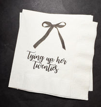 Load image into Gallery viewer, Black Bow Tying Uo Her Twenties 30th Birthday Thirty Birthday Black Coquette Cocktail Party Cocktail, Luncheon or Dinner Napkins Set of 25
