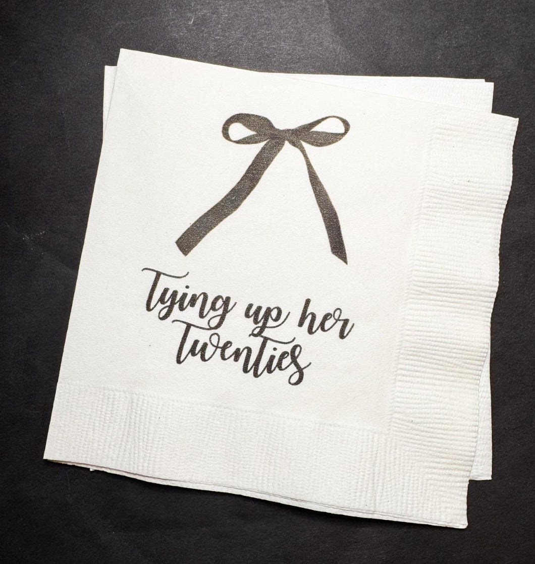 Black Bow Tying Uo Her Twenties 30th Birthday Thirty Birthday Black Coquette Cocktail Party Cocktail, Luncheon or Dinner Napkins Set of 25