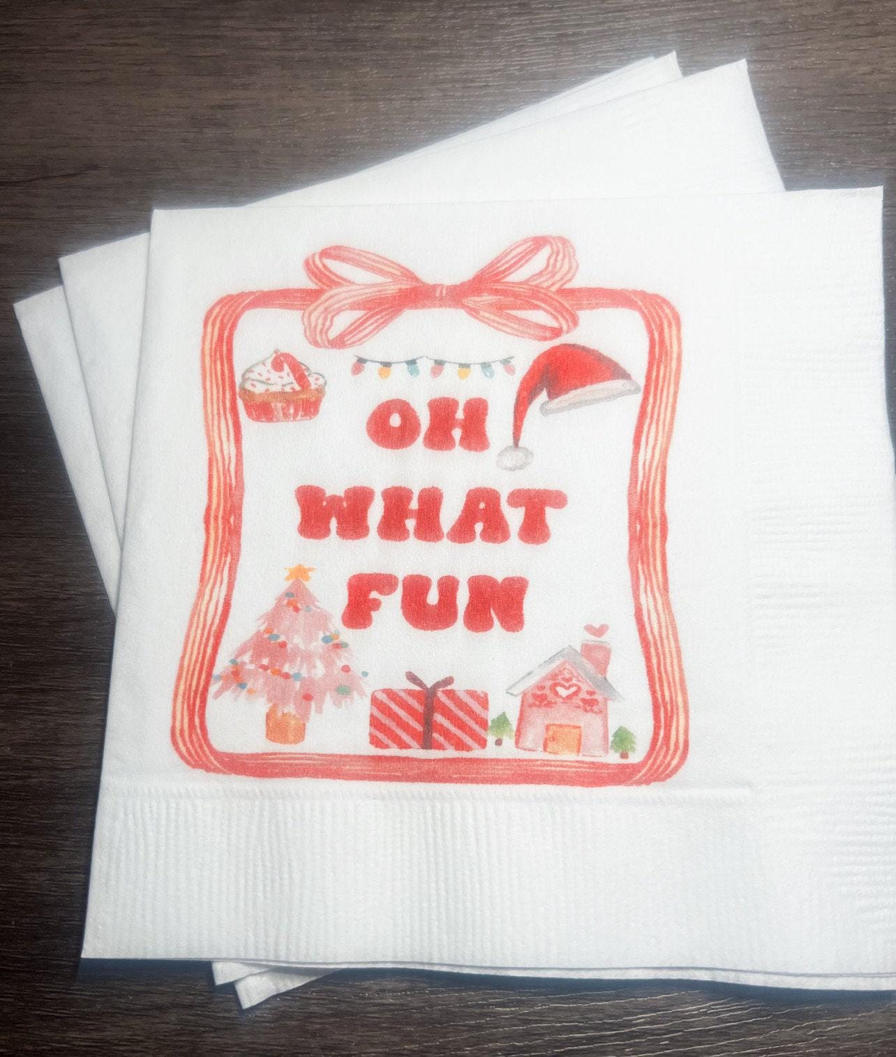 Oh What Fun First Birthday Party Baby Shower Winter Christmas December Cocktail, Luncheon or Dinner Napkins Set of 25