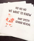 Christmas Gender Reveal Ho Ho Ho We Want To Know He or She Santa Winter December Baby Reveal Personalized Cocktail Napkins, Set of 25