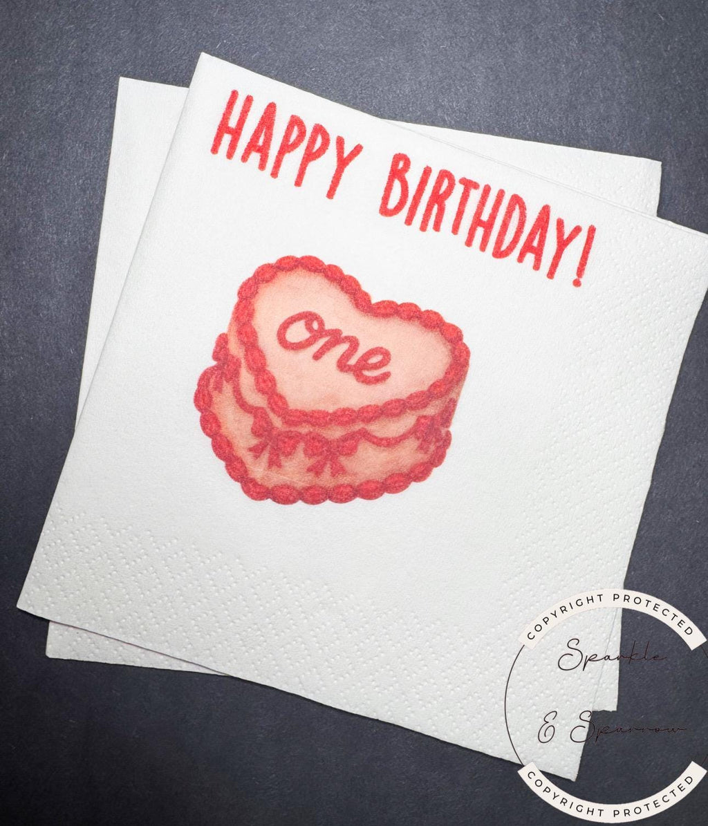 Girls Just Wanna Be One Pink Red Bow First Birthday 1st Bday Coquette Cake Pink Bow Party Cocktail, Luncheon or Dinner Napkins Set of 25