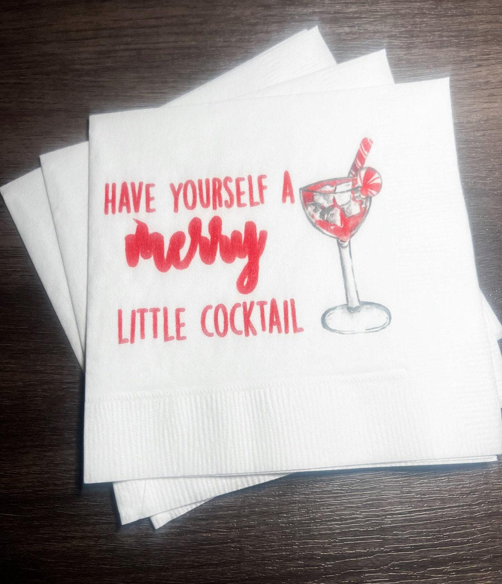 Merry Little Cocktail Eat Drink Be Merry Funny Christmas Girls Holiday Cocktail Party Cocktail, Luncheon or Dinner Napkins Set of 25
