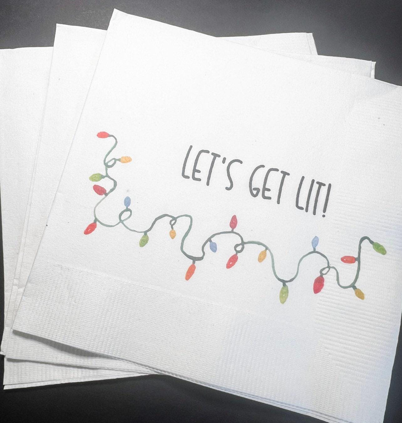 Let’s get Lit Friendsmas Christmas Party Very Merry Friendsmas Funny Christmas Cocktail, Luncheon or Dinner Napkins Set of 25