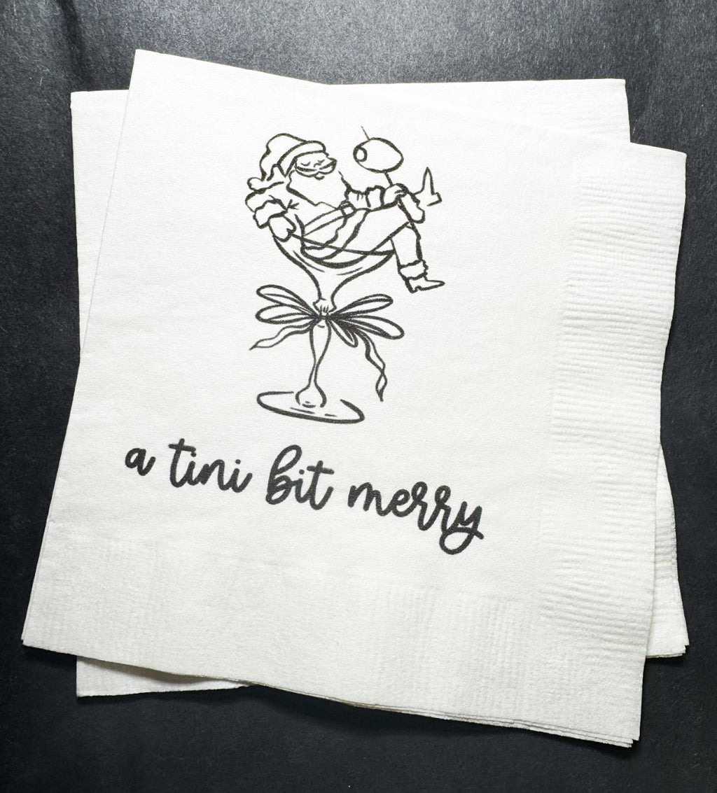 Tini Bit Merry Santa Martini Christmas Party Jingle & Mingle Friendsmas Holiday Cocktail Party Cocktail Luncheon or Dinner Napkins Set of 25