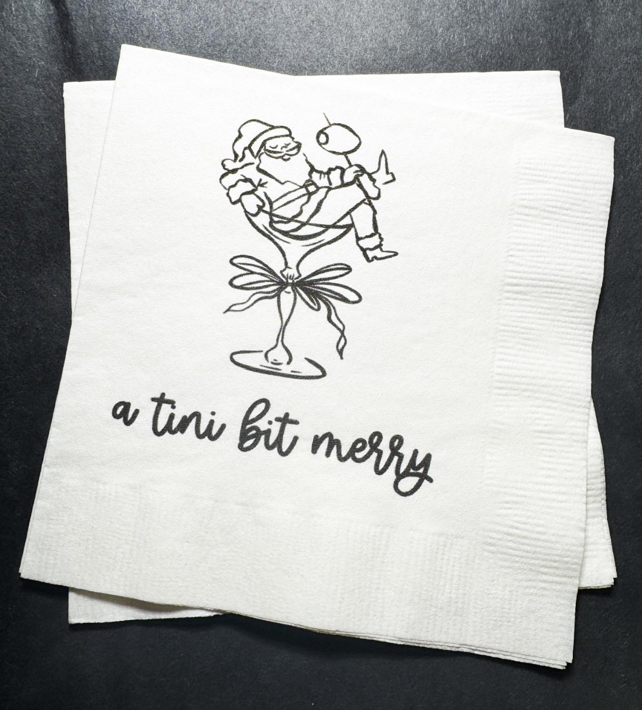 Tini Bit Merry Santa Martini Christmas Party Jingle & Mingle Friendsmas Holiday Cocktail Party Cocktail Luncheon or Dinner Napkins Set of 25