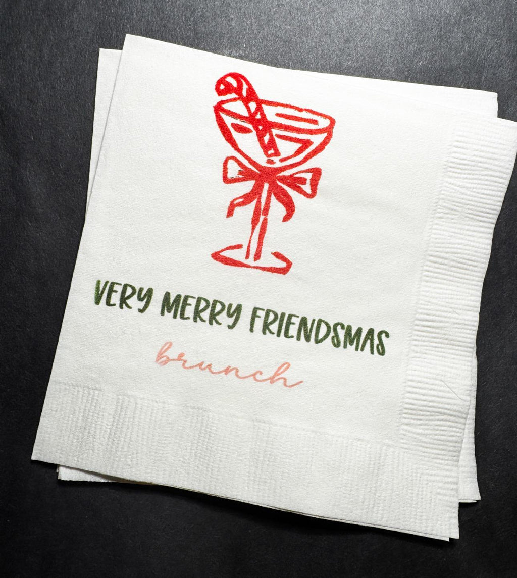 Very Merry Friendsmas Brunch Tini Bit Merry Holiday Martini Christmas Party Holiday Party Cocktail Luncheon or Dinner Napkins Set of 25