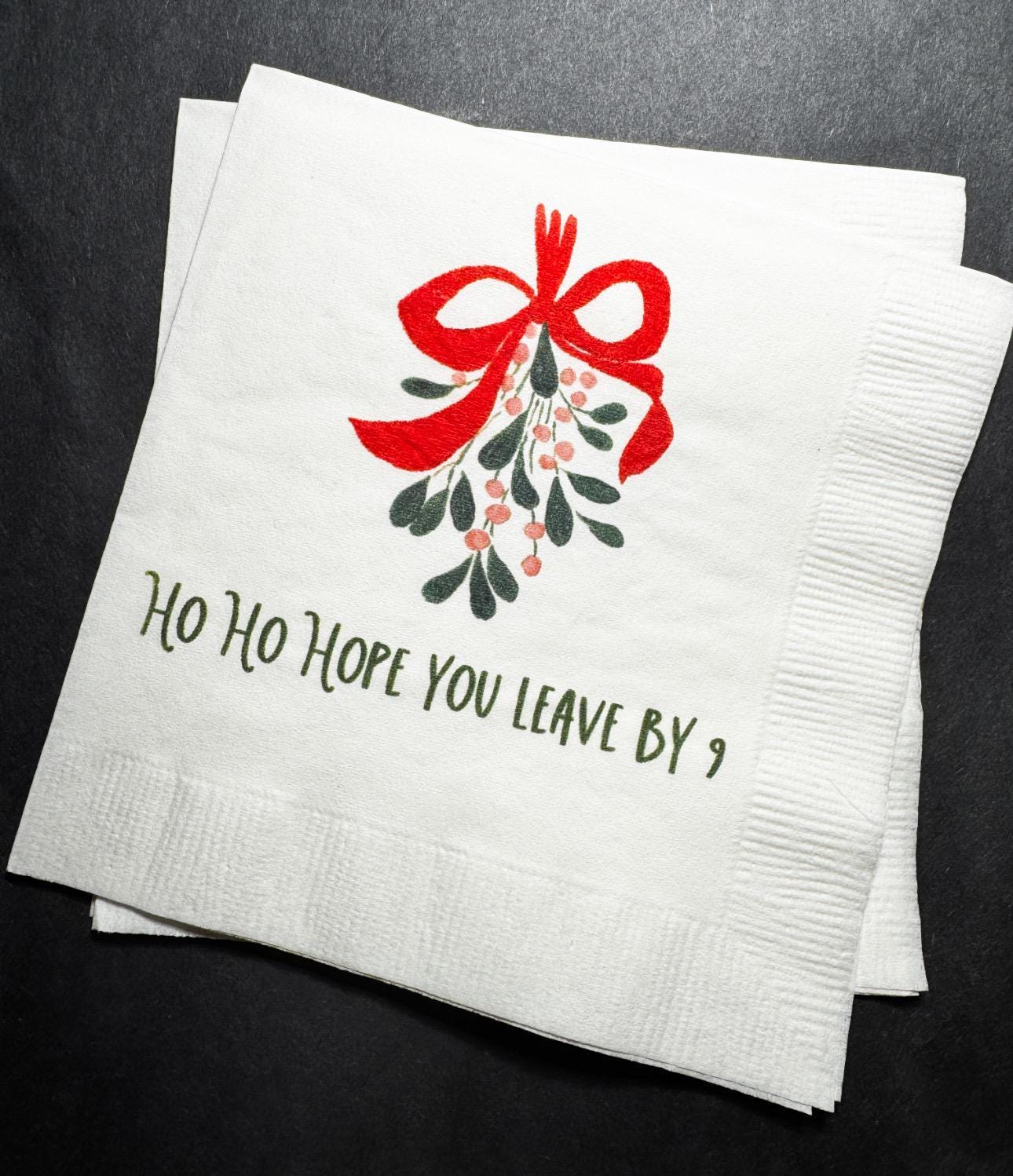 Red Bow Ho Ho Hope you Leave by 9 Tini Bit Merry Christmas Party Friendsmas Holiday Party Cocktail Luncheon or Dinner Napkins Set of 25