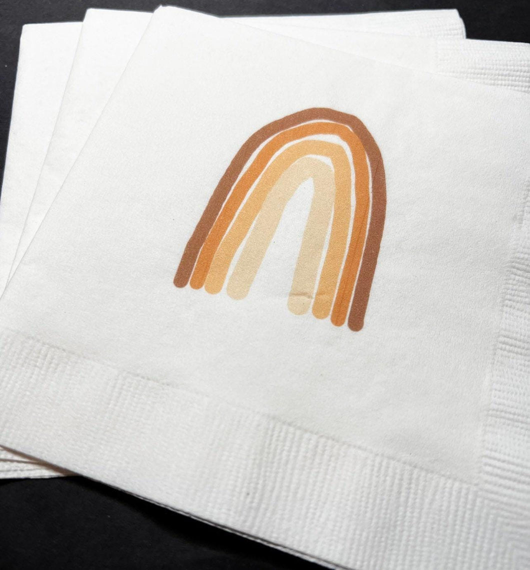 Boho Rainbow Baby Shower Birthday Modern Bohemian Neutral Cocktail, Luncheon or Dinner Napkins Set of 25