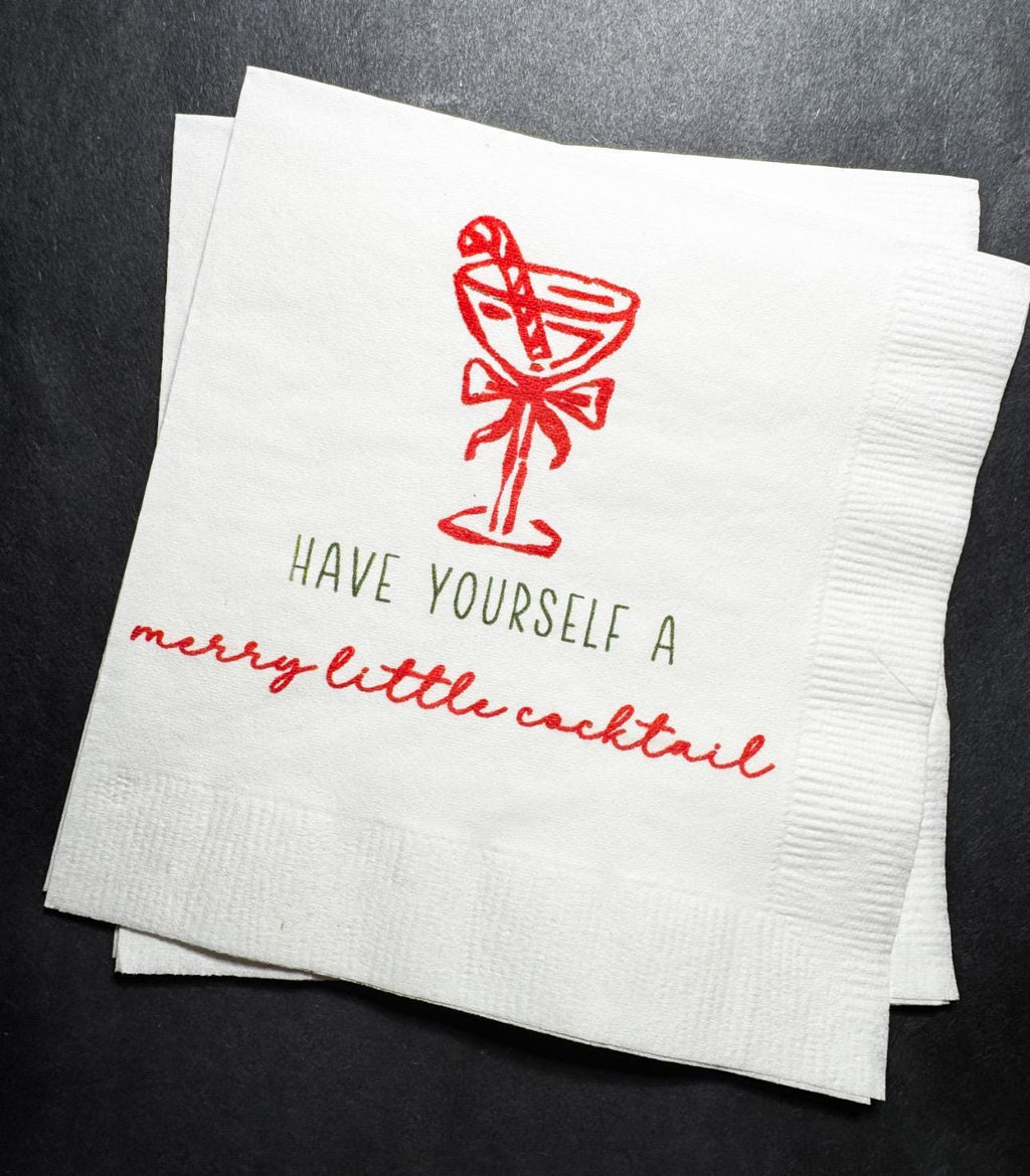 Tini Bit Merry Little Cocktail Holiday Martini Christmas Party Jingle & Mingle Friendsmas Cocktail Luncheon or Dinner Napkins Set of 25