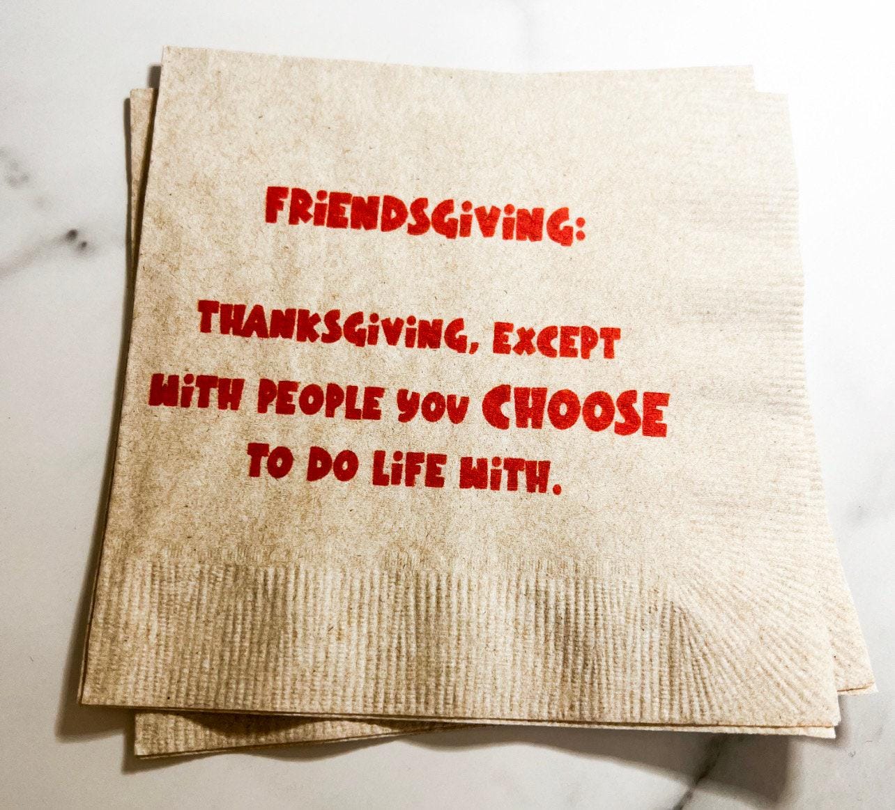 Friendsgiving Napkins Funny Friendsgiving Thanksgiving Friends Kraft Cocktail or Dinner Napkins, Set of 25
