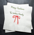 Christmas Red Bow Family Christmas Party Gathering Holiday Party Christmas Eve Personalized Cocktail, Luncheon or Dinner Napkins Set of 25