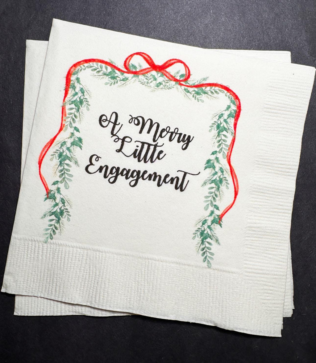 Merry Little Engagement Tis the Season to be Married Christmas Engagement Party Bridal Shower Cocktail, Luncheon or Dinner Napkins Set of 25